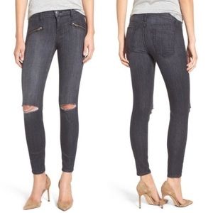 CURRENT/ELLIOTT Soho Stiletto Caliber Destroyed Skinny Jeans in Charcoal Gray